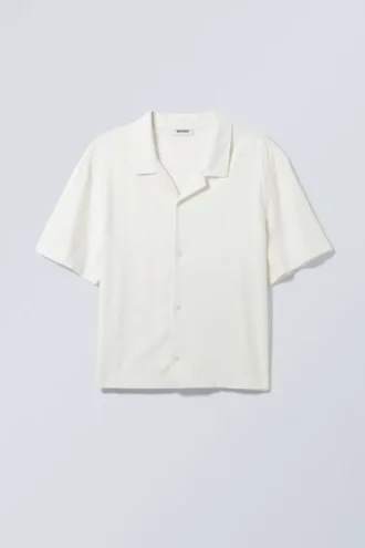 Loose Short Sleeve Linen Blend Shirt – Dusty White