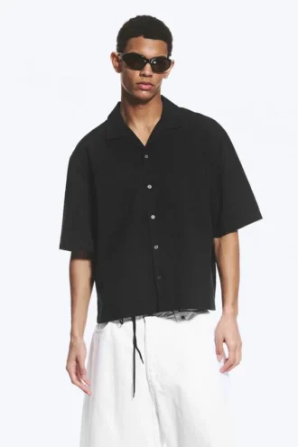Loose Short-Sleeved Resort Shirt – Black