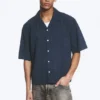 Loose Short-Sleeved Resort Shirt – Checked Dark Blue