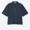 Loose Short-Sleeved Resort Shirt – Checked Dark Blue
