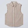 Loose Sleeveless Shirt – Beige Check