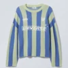 Loose Soccer Team Knitted Sweater – Green & Blue Stripe