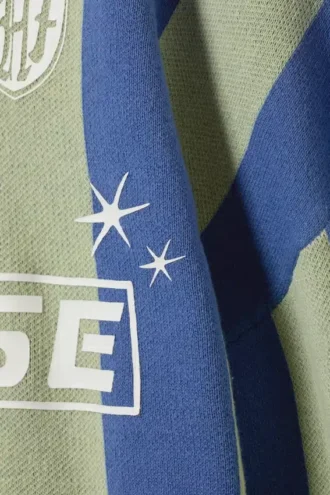 Loose Soccer Team Knitted Sweater – Green & Blue Stripe