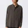 Loose Structured Button-Down Shirt – Checked Dark Brown