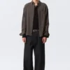 Loose Structured Button-Down Shirt – Checked Dark Brown