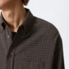 Loose Structured Button-Down Shirt – Checked Dark Brown