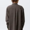 Loose Structured Button-Down Shirt – Checked Dark Brown