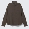 Loose Structured Button-Down Shirt – Checked Dark Brown