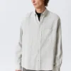 Loose Structured Button-Down Shirt – Checked Grey