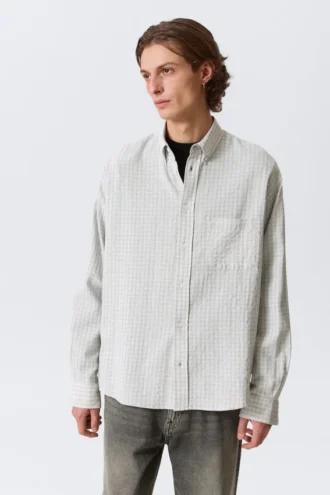 Loose Structured Button-Down Shirt – Checked Grey