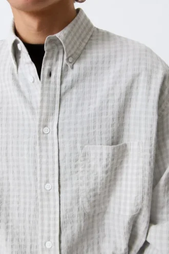 Loose Structured Button-Down Shirt – Checked Grey
