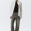 Loose Structured Button-Down Shirt – Checked Grey