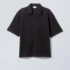 Loose Structured Short Sleeve Shirt – Black