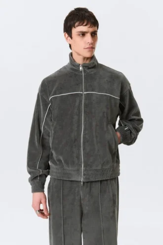 Loose Velour Track Jacket – Dark Grey