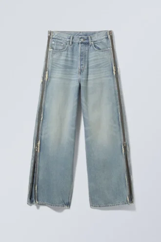 Loose Wide Leg Zip Jeans – Seventeen Blue – Medium Blue
