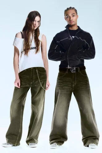 Looser Regular Waist Loose Straight Jeans – Deep Green – Khaki Green | Cheap Monday Gb