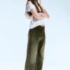 Looser Regular Waist Loose Straight Jeans – Deep Green – Khaki Green | Cheap Monday Gb