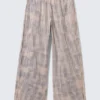 Low Loose Bleached Cotton Trousers – Blue Check – Bleached Effect