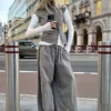 Low Rise Baggy Pull-On Trousers – Grey