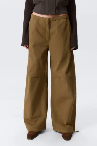 Low Rise Baggy Ripstop Trousers – Dark Khaki