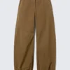Low Rise Baggy Ripstop Trousers – Dark Khaki