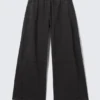 Low Rise Baggy Washed Canvas Trousers – Washed Black