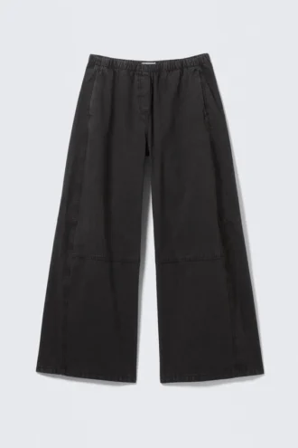 Low Rise Baggy Washed Canvas Trousers – Washed Black