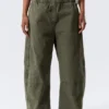 Low Rise Baggy Washed Canvas Trousers – Washed Dark Khaki Green