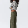 Low Rise Baggy Washed Canvas Trousers – Washed Dark Khaki Green