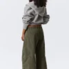 Low Rise Baggy Washed Canvas Trousers – Washed Dark Khaki Green