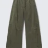 Low Rise Baggy Washed Canvas Trousers – Washed Dark Khaki Green