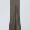 Low Rise Bias-Cut Satin Maxi Skirt – Dark Mole