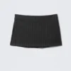 Low Rise Brushed Twill Mini Skirt – Dark Grey – Metallic Stripe