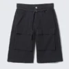 Low Rise Cargo Cotton Twill Jorts – Black