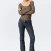 Low Rise Curve Yoke Flared Jeans – Desert Blue – Dark Blue