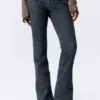 Low Rise Curve Yoke Flared Jeans – Desert Blue – Dark Blue