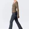 Low Rise Curve Yoke Flared Jeans – Desert Blue – Dark Blue