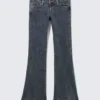 Low Rise Curve Yoke Flared Jeans – Desert Blue – Dark Blue