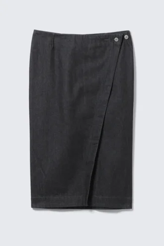 Low Rise Denim Midi Skirt – Raw Indigo – Dark Blue