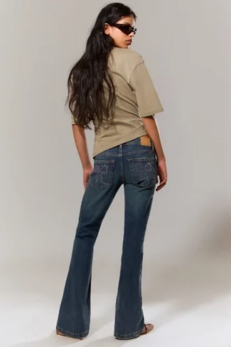 Low Rise Embellished Flared Jeans – Embellished Blue – Dark Blue