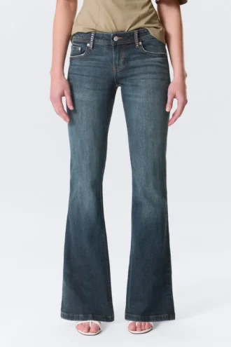 Low Rise Embellished Flared Jeans – Embellished Blue – Dark Blue