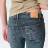 Low Rise Embellished Flared Jeans – Embellished Blue – Dark Blue