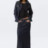 Low Rise Fitted Denim Maxi Skirt – Blue Rinse – Dark Blue