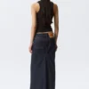 Low Rise Fitted Denim Maxi Skirt – Blue Rinse – Dark Blue