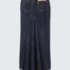 Low Rise Fitted Denim Maxi Skirt – Blue Rinse – Dark Blue