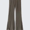 Low Rise Flared Crinkled Trousers – Dark Grey