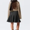 Low Rise Flared Knee-Length Suiting Skirt – Dark Grey