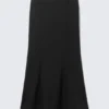 Low-Rise Flared Suiting Maxi Skirt – Black