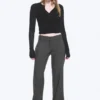 Low-Rise Flared Suiting Trousers – Dark Grey Melange