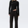 Low-Rise Flared Suiting Trousers – Pinstriped Black
